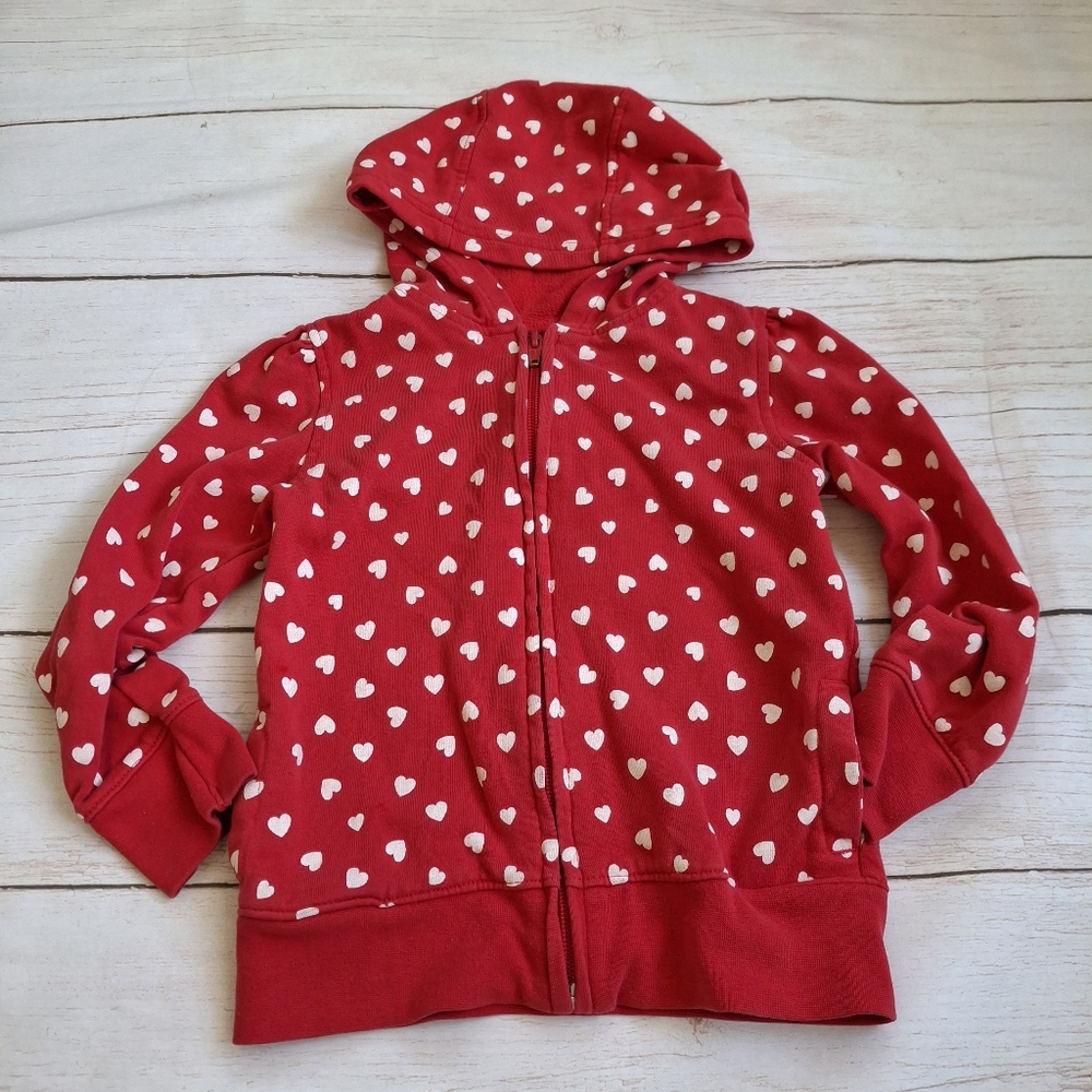 Old Navy 5T Red Zip Up Hoodie With Hearts